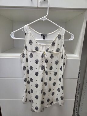 Express Cream Sleeveless Tank with Black Floral Medallions